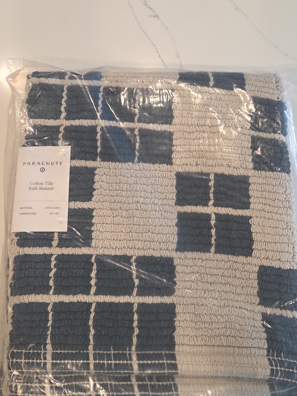 Parachute Cotton Tile Bath Runner Geometric Cotton Bath Runner in Blue & Cream